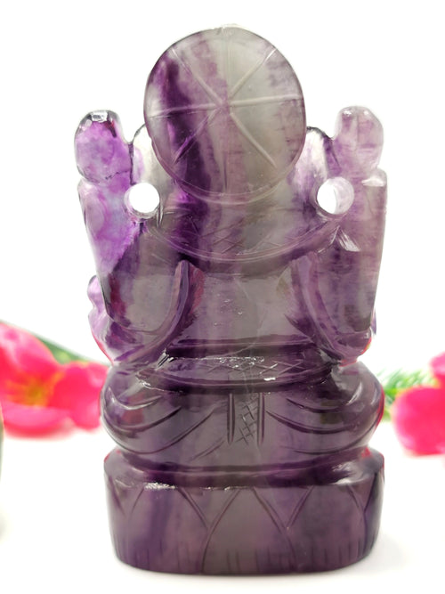 Multicolor Fluorite Handmade Carving of Ganesh - Lord Ganesha Idol/Murti in Crystals and Gemstones -Reiki/Chakra/Healing -3.5 in and 250 gm