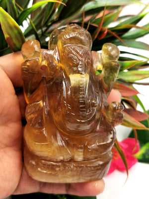 Carving of Lord Ganesh in Yellow Fluorite - Reiki/Chakra/Healing - 3.5 in and 390 gm