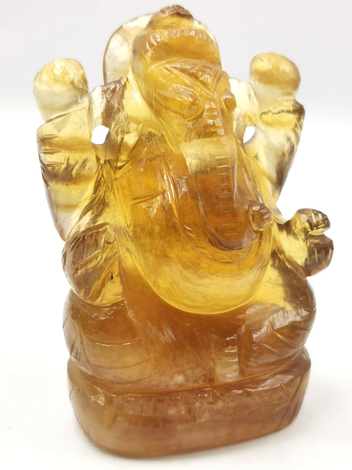 Carving of Lord Ganesh in Yellow Fluorite - Reiki/Chakra/Healing - 3.5 in and 390 gm