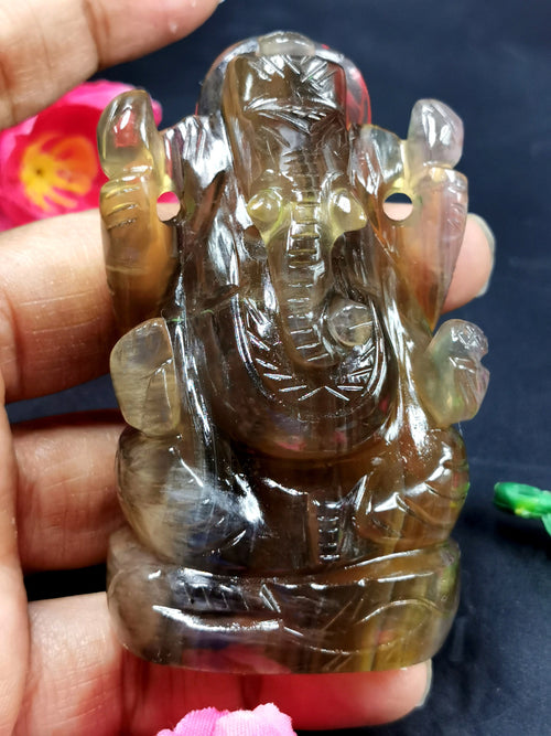 Yellow Fluorite Carving of Ganesh - Murti in Crystals and Gemstones - 3 in and 200 gm