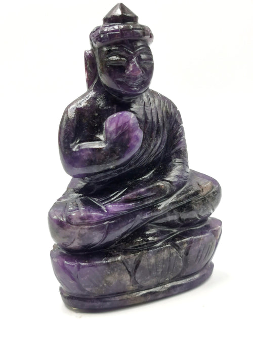 Buddha in Lepidolite stone - handmade carving - crystal/reiki/healing - 4 inches and 0.24 kg (0.52 lb)