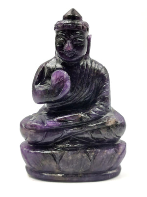 Buddha in Lepidolite stone - handmade carving - crystal/reiki/healing - 4 inches and 0.24 kg (0.52 lb)