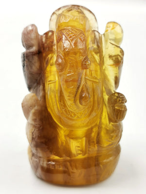 Yellow Fluorite Handmade Carving of Ganesh - Lord Ganesha Idol/Murti in Crystals and Gemstones -Reiki/Chakra/Healing - 2.5 in and 175 gm