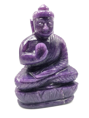 Lepidolite gemstone Buddha - carving of serene and meditating Lord Buddha - crystal/reiki/healing - 5 inches and 0.450 kg (0.99 lb)