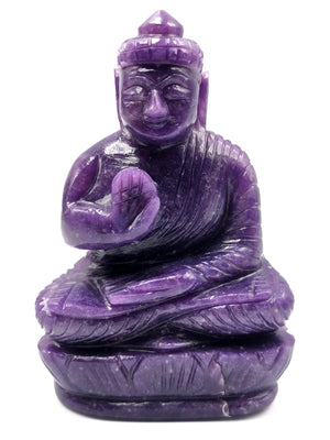 Lepidolite gemstone Buddha - carving of serene and meditating Lord Buddha - crystal/reiki/healing - 5 inches and 0.450 kg (0.99 lb)