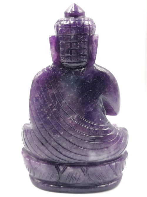 Gemstone handmade Lepidolite Buddha - carving of serene and meditating Lord Buddha - crystal/reiki/healing - 5 inches and 0.54 kg (1.19 lb)