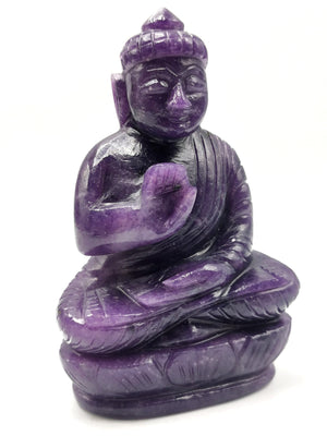 Gemstone handmade Lepidolite Buddha - carving of serene and meditating Lord Buddha - crystal/reiki/healing - 5 inches and 0.54 kg (1.19 lb)