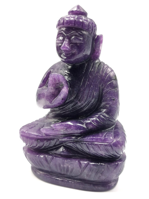 Gemstone handmade Lepidolite Buddha - carving of serene and meditating Lord Buddha - crystal/reiki/healing - 5 inches and 0.54 kg (1.19 lb)