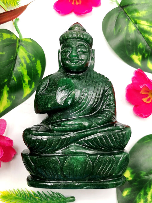Beautiful gemstone Dark Green Aventurine Buddha - handmade carving of serene and meditating Lord Buddha - crystal/reiki/healing - 5 in and 0.46 kg (1.01 lb)