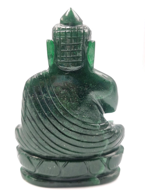 Buddha in Dark Green Aventurine Crystal - handmade carving - 4 in and 0.27 kg - ONE STATUE ONLY