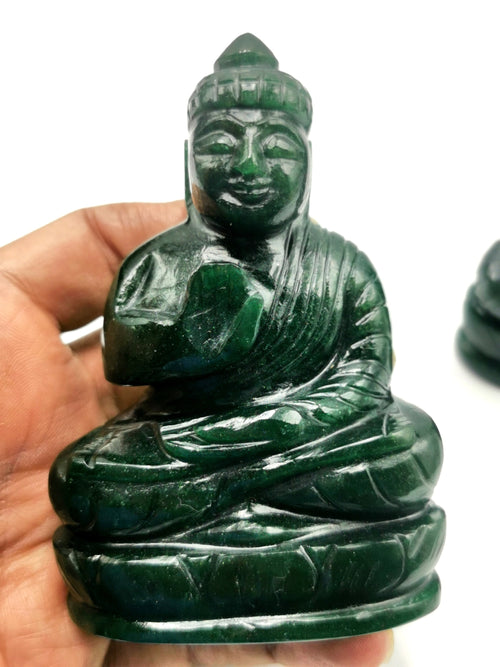 Buddha in Dark Green Aventurine Crystal - handmade carving - 4 in and 0.27 kg - ONE STATUE ONLY