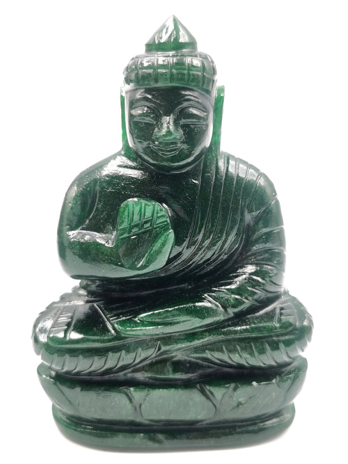 Buddha in Dark Green Aventurine Crystal - handmade carving - 4 in and 0.27 kg - ONE STATUE ONLY