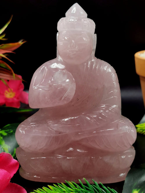 Handmade Crystal Rose Quartz Buddha - 5 inches and 0.45 kg (0.99 lb)