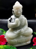 Gemstone Buddha in Moonstone - handmade carving of serene and meditating Lord Buddha - crystal/reiki/healing - 5 inches and 540 gms (1.19 lb)