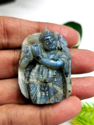 Intrricate miniature Krishna in Labradorite Carving  - Lord Krishna Idol/Murti in Crystals - Reiki/Chakra - 1.5 inches and 20 gms