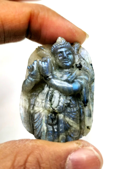 Intrricate miniature Krishna in Labradorite Carving  - Lord Krishna Idol/Murti in Crystals - Reiki/Chakra - 1.5 inches and 20 gms