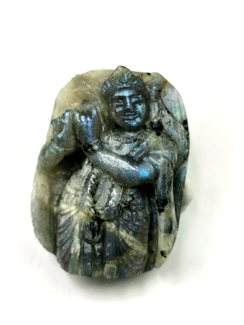 Intrricate miniature Krishna in Labradorite Carving  - Lord Krishna Idol/Murti in Crystals - Reiki/Chakra - 1.5 inches and 20 gms