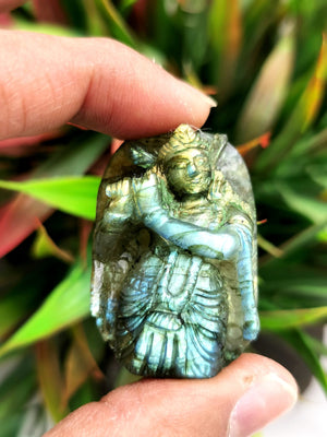 Lord Krishna Miniature carving in Labradorite stone - 1.5 inches and 20 gms