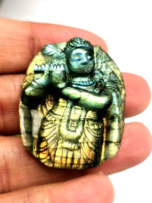 Labradorite stone Handmade Miniature Carving of Krishna - 1.5 inches and 16 gms