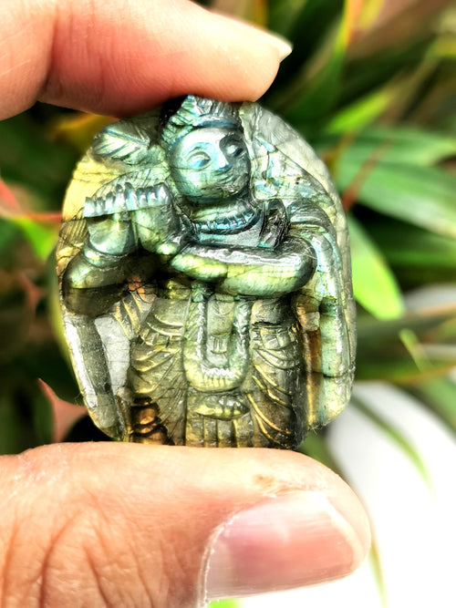 Labradorite stone Handmade Miniature Carving of Krishna - 1.5 inches and 16 gms
