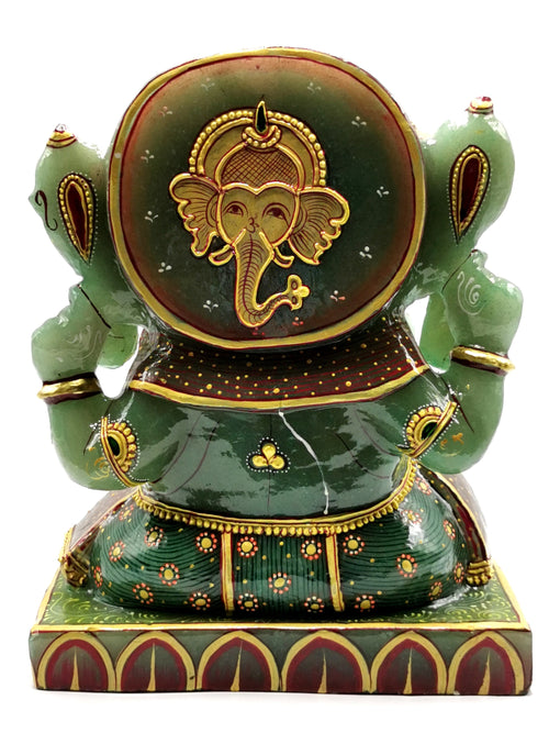 Panchamukhi Ganesh statiue in Green Aventurine stone with handpainting- Lord Ganesha Idol- Reiki/Chakra/Healing - 10 in and 9 kg (19.8 lb)