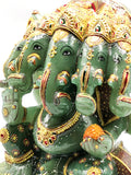 Panchamukhi Ganesh statiue in Green Aventurine stone with handpainting- Lord Ganesha Idol- Reiki/Chakra/Healing - 10 in and 9 kg (19.8 lb)