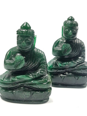 Crystal Dark Green Aventurine Buddha - handmade carving of serene and meditating Lord Buddha - 3.5 in and 0.18 kg - ONE STATUE ONLY