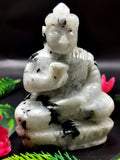 Gemstone Moonstone Buddha - handmade carving of serene and meditating Lord Buddha - crystal/reiki/healing - 4 inches and 295 gms (0.65 lb)