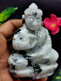 Gemstone Moonstone Buddha - handmade carving of serene and meditating Lord Buddha - crystal/reiki/healing - 4 inches and 295 gms (0.65 lb)