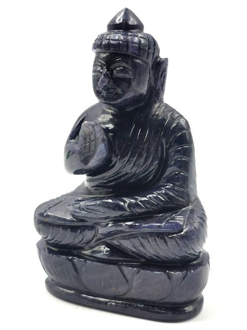 Gemstone Blue Aventurine Buddha - handmade carving of serene and meditating Lord Buddha - crystal/ home decor - 4.5 inches and 330 gms (0.73 lb)
