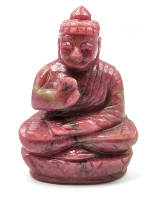 Rhodonite gemstone Buddha - handmade carving of serene and meditating Lord Buddha - crystal/reiki/healing - 3.5 inches and 250 gms (0.55 lb)