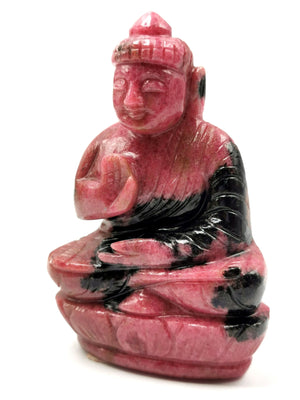 Gemstone Rhodonite Buddha - handmade carving of serene and meditating Lord Buddha - crystal/reiki/healing - 4.5 inches and 470 gms (1.03 lb)