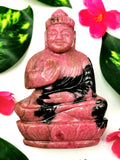 Gemstone Rhodonite Buddha - handmade carving of serene and meditating Lord Buddha - crystal/reiki/healing - 4.5 inches and 470 gms (1.03 lb)