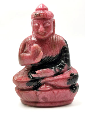 Gemstone Rhodonite Buddha - handmade carving of serene and meditating Lord Buddha - crystal/reiki/healing - 4.5 inches and 470 gms (1.03 lb)