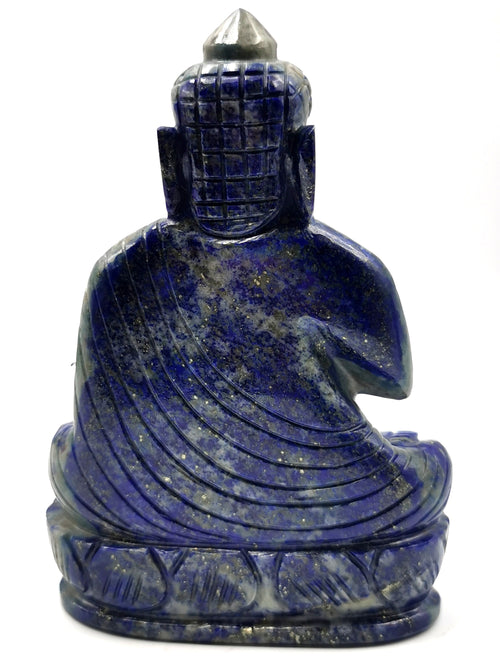 Lapis Lazuli gemstone Buddha - handmade carving of serene and meditating Lord Buddha - crystal/reiki/healing - 5.3 inches and 580 gms - 1 PIECE ONLY