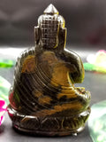Tiger Eye gemstone Buddha - handmade carving of serene and meditating Lord Buddha - crystal/reiki/healing - 4 inches and 237 gms (0.5 lb)