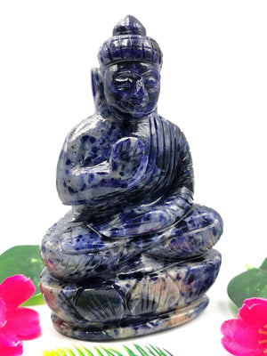 Sodalite Buddha - handmade carving of serene and meditating Lord Buddha - crystal/reiki/healing - 5.5 inches and 615 gms (1.35 lb)