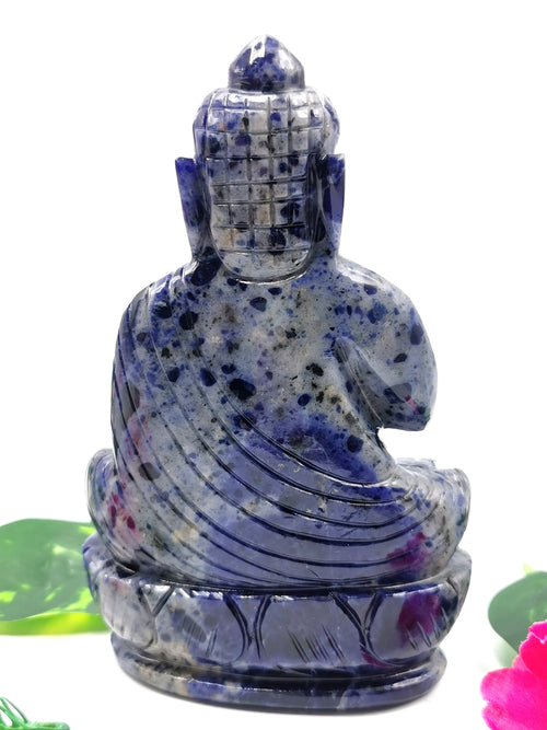 Sodalite Buddha - handmade carving of serene and meditating Lord Buddha - crystal/reiki/healing - 5.5 inches and 615 gms (1.35 lb)