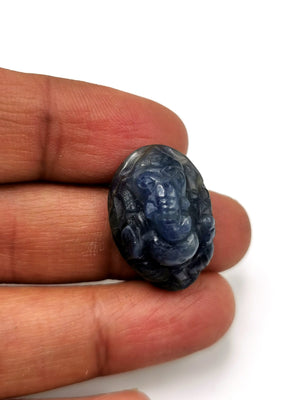 Ganesh miniature carving for pendant in blue sapphire stone - gemstone/crystal jewelry | Reiki/Chakra/Healing with crystals - ONE PIECE ONLY