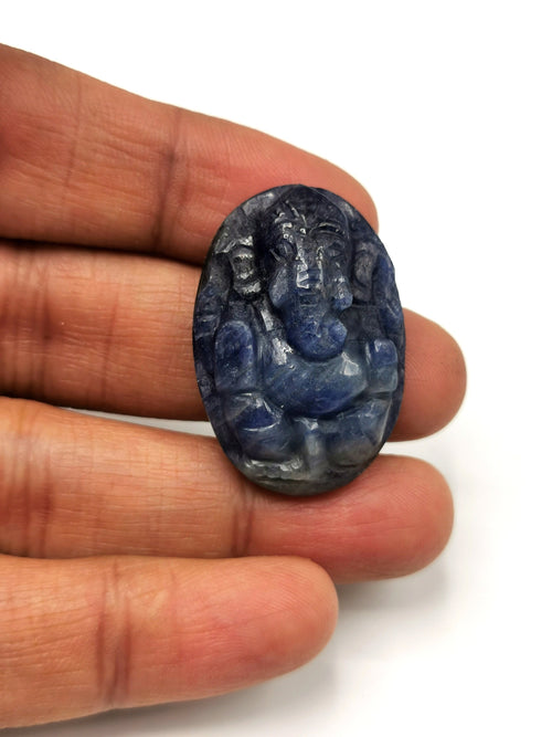 Miniature pendant of Ganesh in blue sapphire stone - gemstone/crystal jewelry | Reiki/Chakra/Healing with crystals - ONE PIECE ONLY