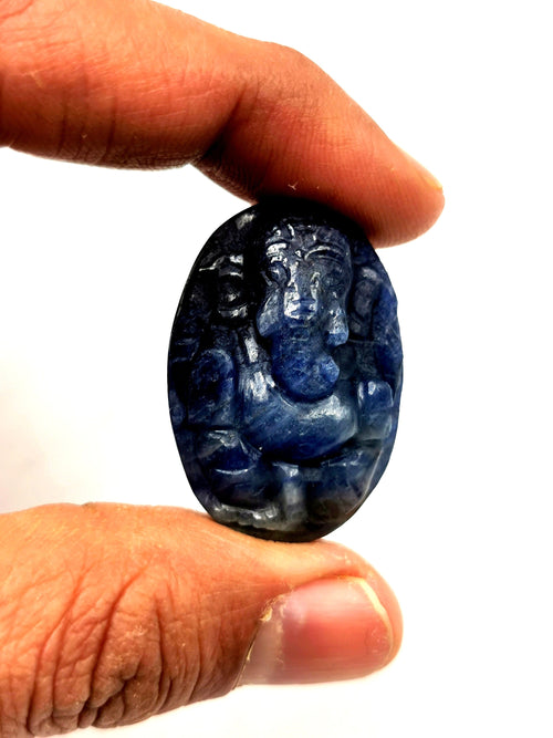 Miniature pendant of Ganesh in blue sapphire stone - gemstone/crystal jewelry | Reiki/Chakra/Healing with crystals - ONE PIECE ONLY