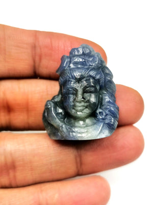Miniature Shiva Head carving in Blue Sapphire - Lord Shivshankar in crystals and gemstones |Reiki/Chakra/Healing - 1 in and 77 carats