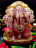 Rose Quartz Handmade handpainted carving of Panchmukhi Ganesh - Lord Ganesha Idol | Sculpture - Reiki/Chakra/Healing - 8.5 in and 6.3 kg