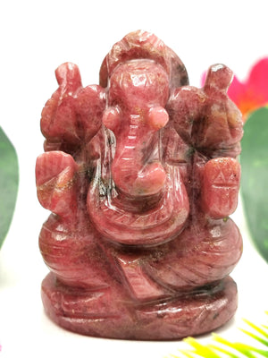 Rhodonite Handmade Carving of Ganesh - Lord Ganesha Idol | Sculpture in Crystals/Gemstones - Reiki/Chakra/Healing - 2 inches and 110 gms