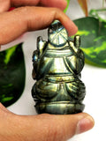 Labradorite gemstone Ganesh with beautiful flash - Lord Ganesha Idol | Figurine in Crystals and Gemstones - 2 inches and 110 gm