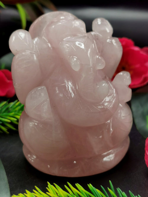 Rose Quartz gemstone Ganesh - 3 inches and 240 gms