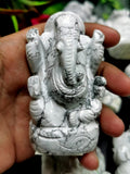 Howlite Ganesha Handmade Carving - Lord Ganesha Idol | Sculpture | Murti in Crystals -Reiki/Chakra - 2.5 in and 210 gms - ONE STATUE ONLY