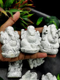 Howlite Ganesha Handmade Carving - Lord Ganesha Idol | Sculpture | Murti in Crystals -Reiki/Chakra - 2.5 in and 210 gms - ONE STATUE ONLY