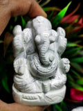 Howlite Ganesha Handmade Carving - Lord Ganesha Idol | Sculpture | Murti in Crystals -Reiki/Chakra - 2.5 in and 210 gms - ONE STATUE ONLY