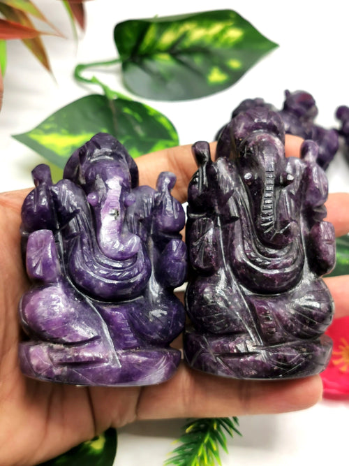 Ganesha in Lepidolite Handmade Carving - Reiki/Chakra - 3 inch and 210 gms - ONE STATUE ONLY